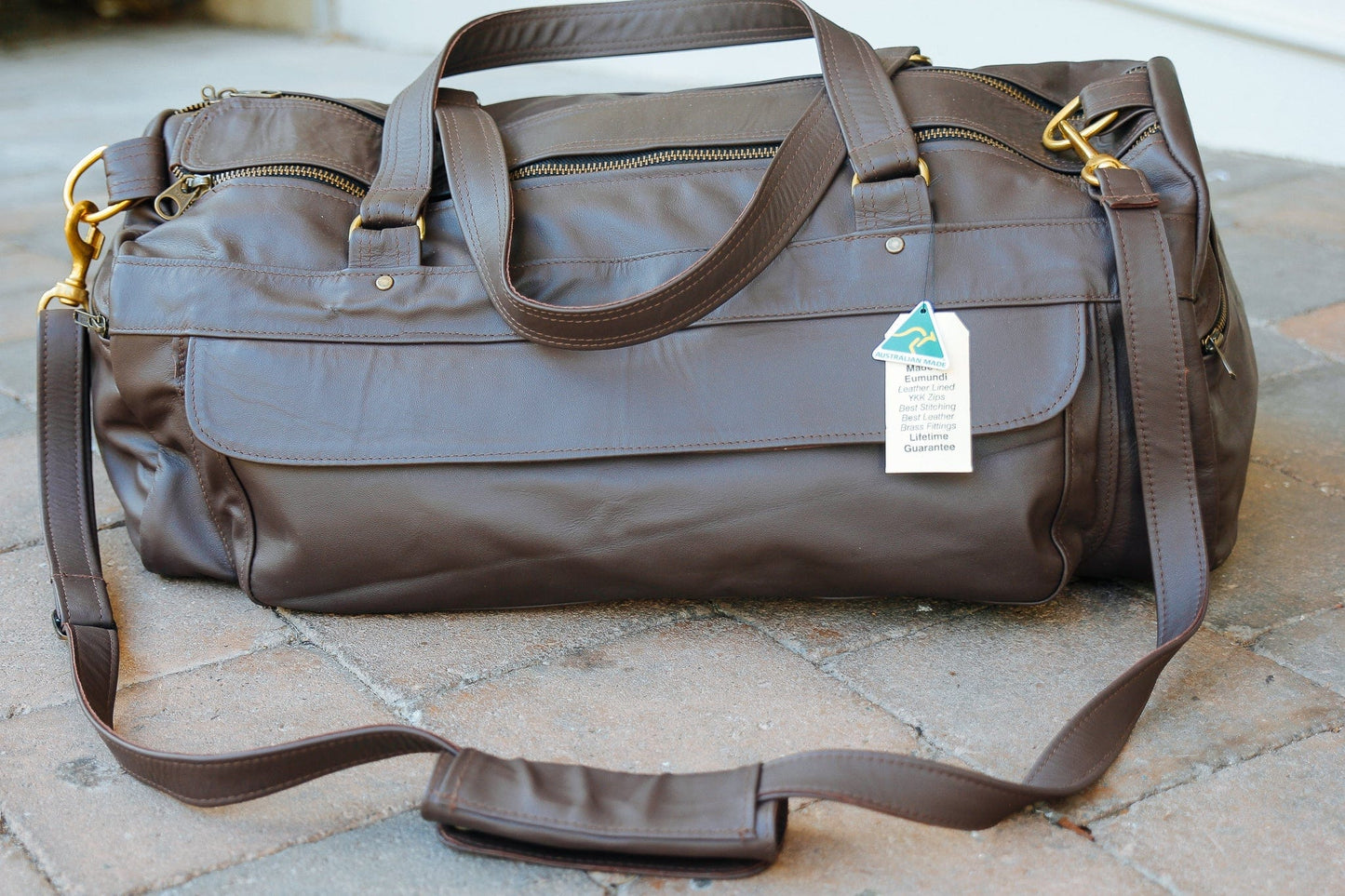 The Real McCaul Travel Bag Classic Overnight Travel Bag - Cowhide Australian Made Australian Owned Large Overnight Travel Duffel Bag Leather Made in Australia