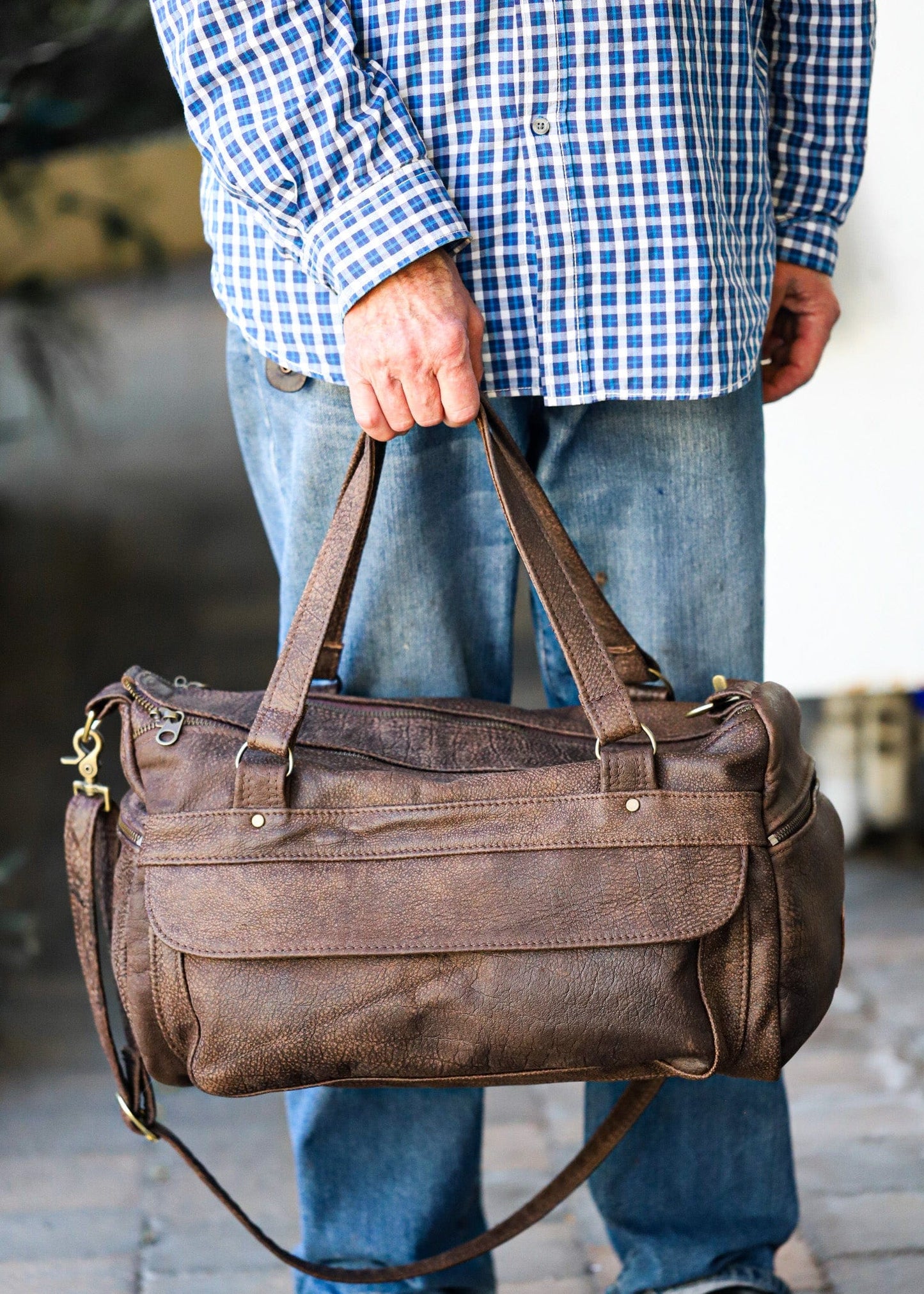 The Real McCaul Travel Bag Small Classic Overnight Travel Bag - Cowhide Australian Made Australian Owned Large Overnight Travel Duffel Bag Leather Made in Australia