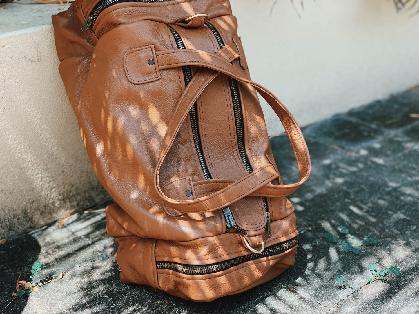 The Real McCaul Travel Bag Tan / Brass Square Overnight Traveller Bag - Cowhide Australian Made Australian Owned Leather Overnight Travel Bag Duffle Made In Australia Handcrafted