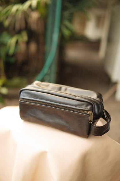 The Real McCaul Apparel & Accessories Black Toiletry Bathroom Bag - Cowhide Australian Made Australian Owned Leather Australian Made Toiletry Dopp Kit Shaving Bathroom Bag - Cowhide - Men's Gifts