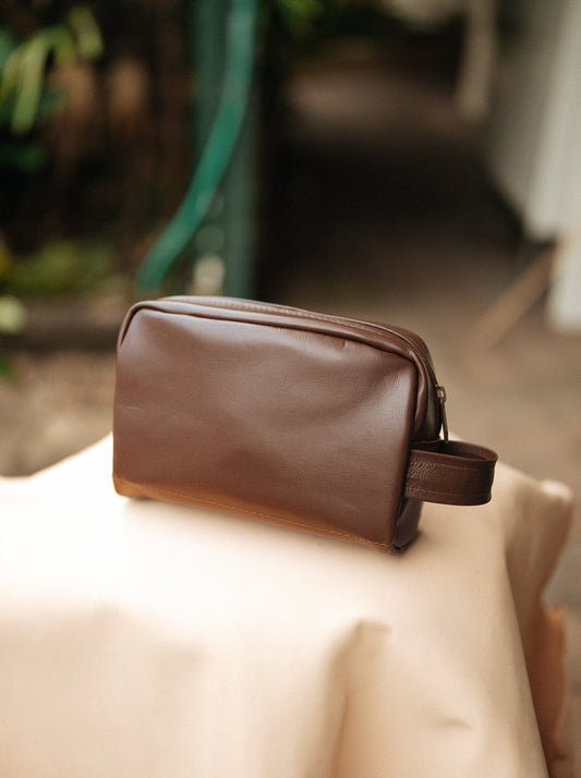 The Real McCaul Apparel & Accessories Brown Small Toiletry Bathroom Bag - Kangaroo Australian Made Australian Owned Leather Australian Made Toiletry Dopp Kit Shaving Bathroom Bag - Cowhide - Men's Gifts