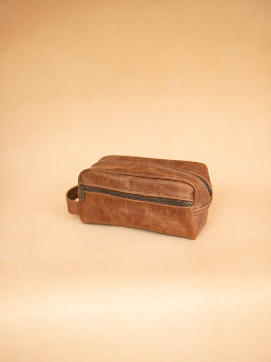 The Real McCaul Apparel & Accessories Toiletry Bathroom Washbag - Cowhide - Marble Tan Australian Made Australian Owned Leather Australian Made Toiletry Dopp Kit Shaving Bathroom Bag - Cowhide - Men's Gifts