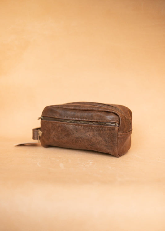 The Real McCaul Apparel & Accessories Toiletry Bathroom Washbag - Cowhide - Premium Marble Brown Australian Made Australian Owned Leather Australian Made Toiletry Dopp Kit Shaving Bathroom Bag - Cowhide - Men's Gifts