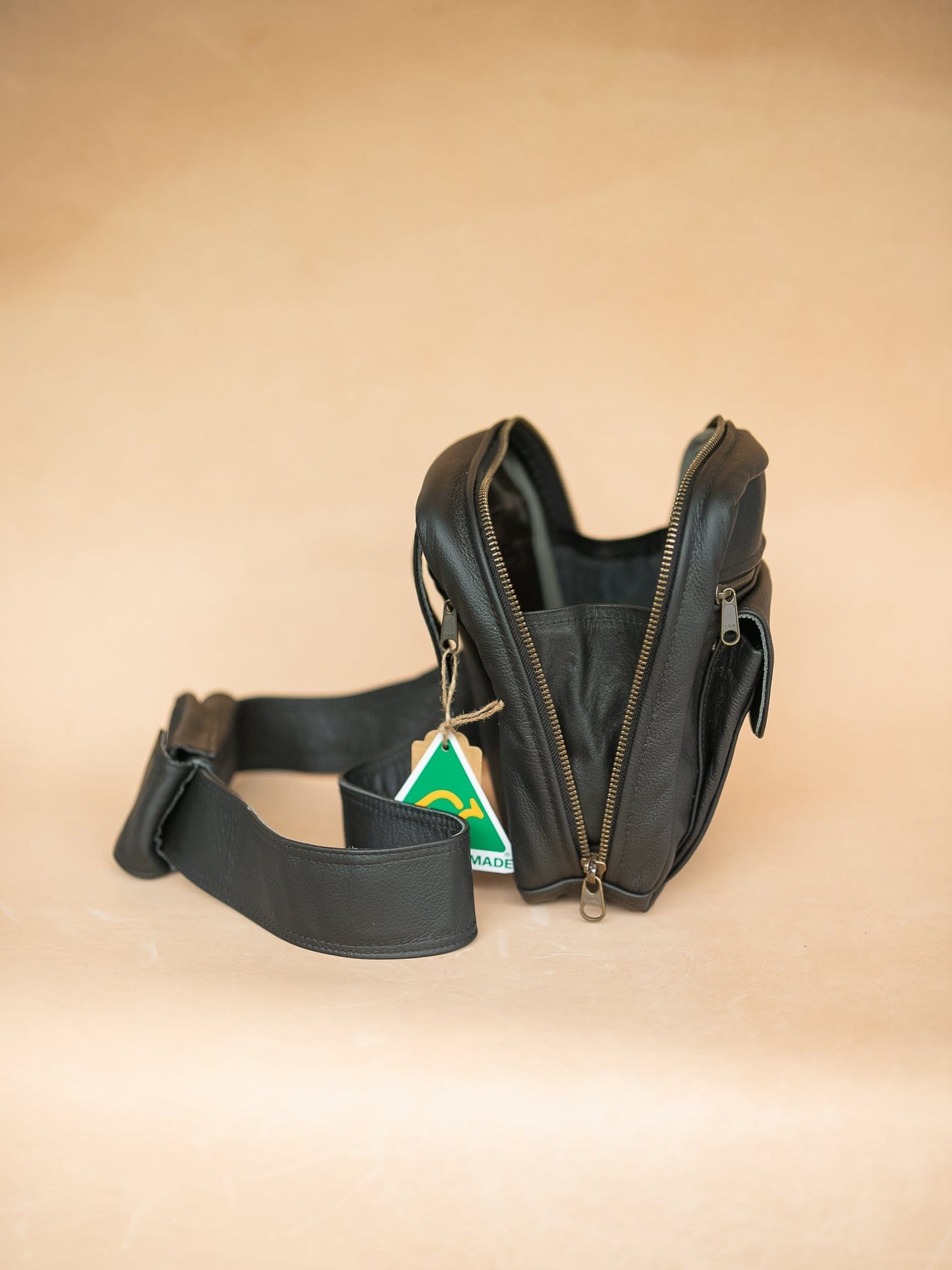 The Real McCaul Back Packs Crossover Backpack Sling Bag - Cowhide - Black Australian Made Australian Owned Leather ManBag Crossover Backpack Australian Made