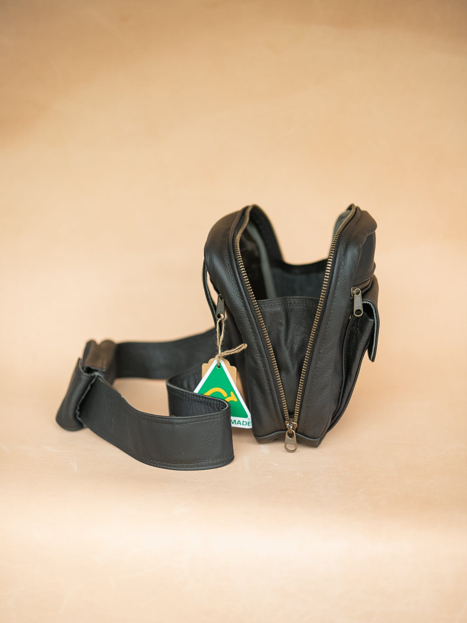 The Real McCaul Back Packs Crossover Backpack Sling Bag - Cowhide - Black Australian Made Australian Owned Leather ManBag Crossover Backpack Australian Made