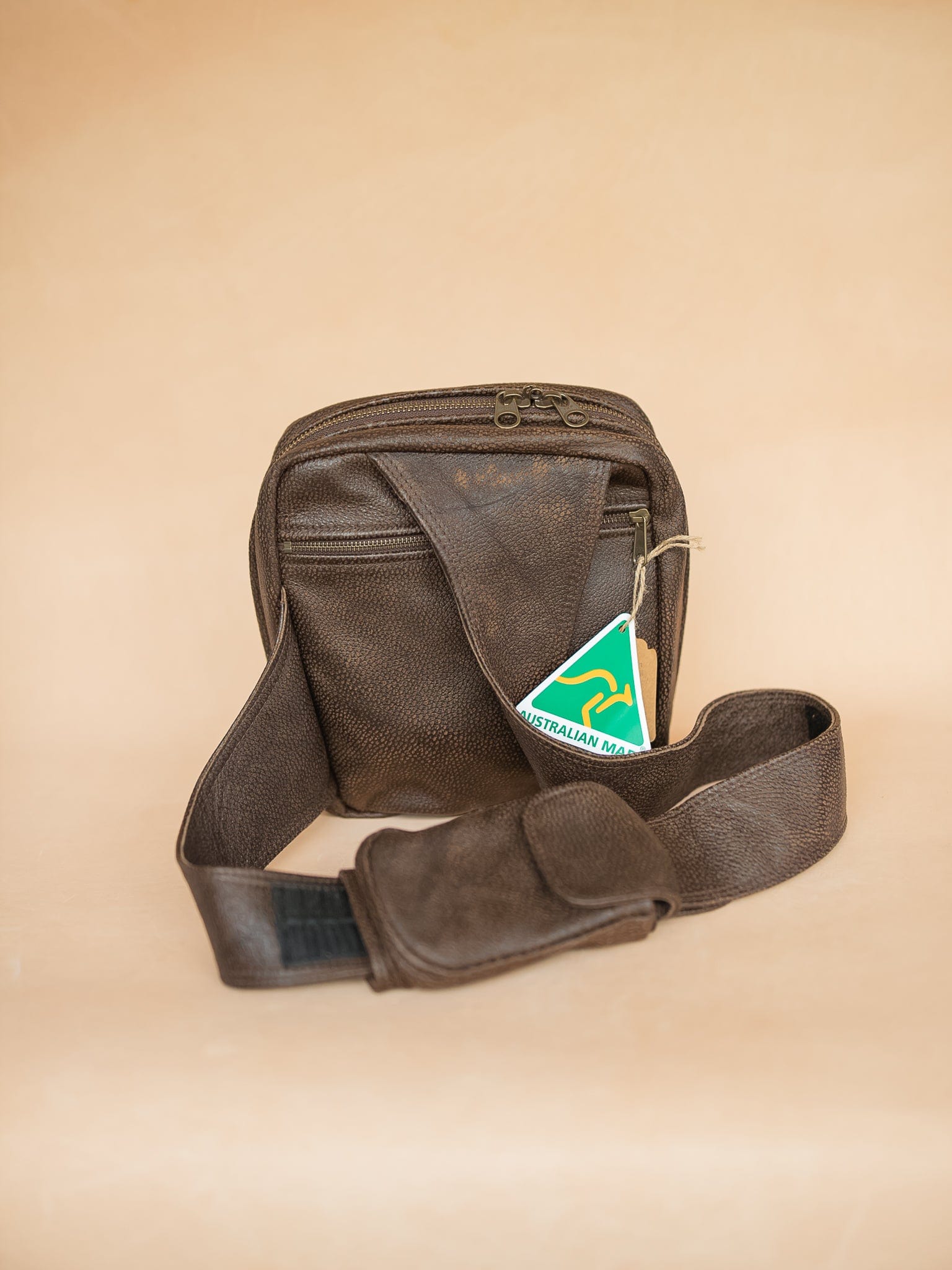 The Real McCaul Back Packs Crossover Backpack Sling Bag - Cowhide - Mottle Brown Australian Made Australian Owned Leather ManBag Crossover Backpack Australian Made