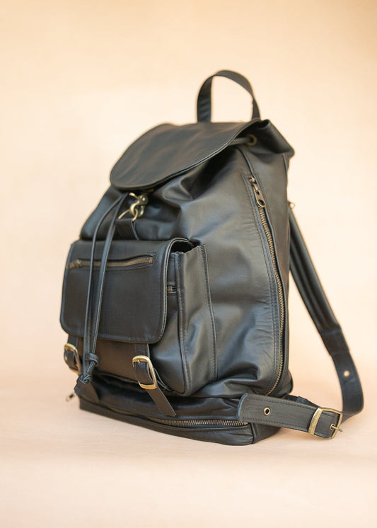 The Real McCaul Back Packs Large Deluxe Travel Laptop Backpack - Cowhide - Black Australian Made Australian Owned Leather Laptop/Travel Backpack Handmade in Australia- Kangaroo & Cowhide Leather