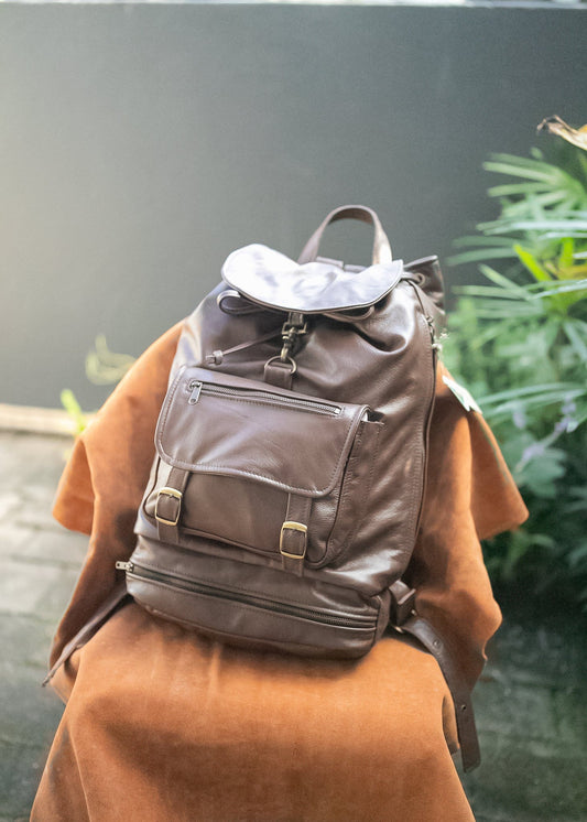 The Real McCaul Back Packs Large Deluxe Travel Laptop Backpack - Cowhide - Chestnut Australian Made Australian Owned Leather Laptop/Travel Backpack Handmade in Australia- Kangaroo & Cowhide Leather
