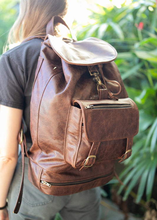 The Real McCaul Back Packs Large Deluxe Travel Laptop Backpack - Cowhide - Marble Brown Australian Made Australian Owned Leather Laptop/Travel Backpack Handmade in Australia- Kangaroo & Cowhide Leather