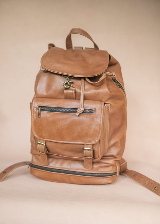 The Real McCaul Back Packs Large Deluxe Travel Laptop Backpack - Cowhide - Tan Australian Made Australian Owned Leather Laptop/Travel Backpack Handmade in Australia- Kangaroo & Cowhide Leather