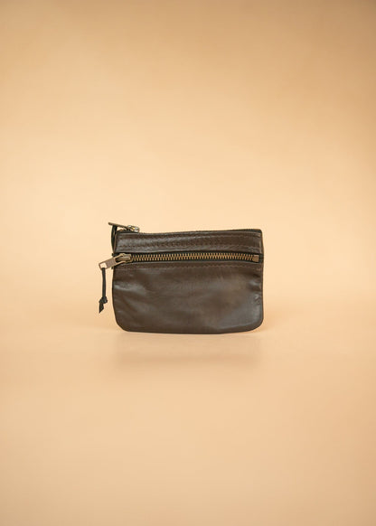The Real McCaul Coin Purse Black Mini Paula Zip Pouch - Kangaroo Australian Made Australian Owned Paula Zip Leather Pouch Purse- Made in Australia Cowhide leather