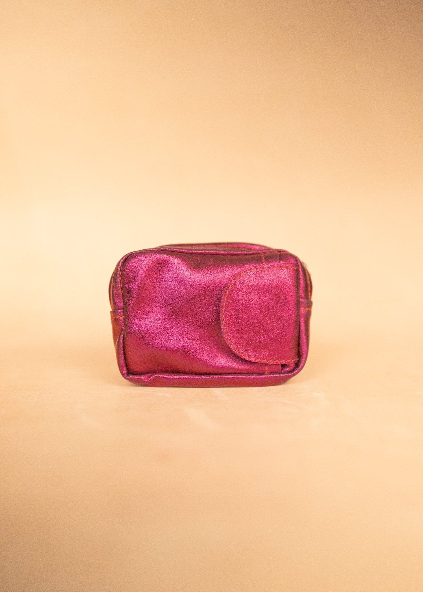 The Real McCaul Coin Purse Dark Pink Key Case Card Holder Wallet - Kangaroo - Metallic Australian Made Australian Owned Tri-Pocket Leather Pouch 