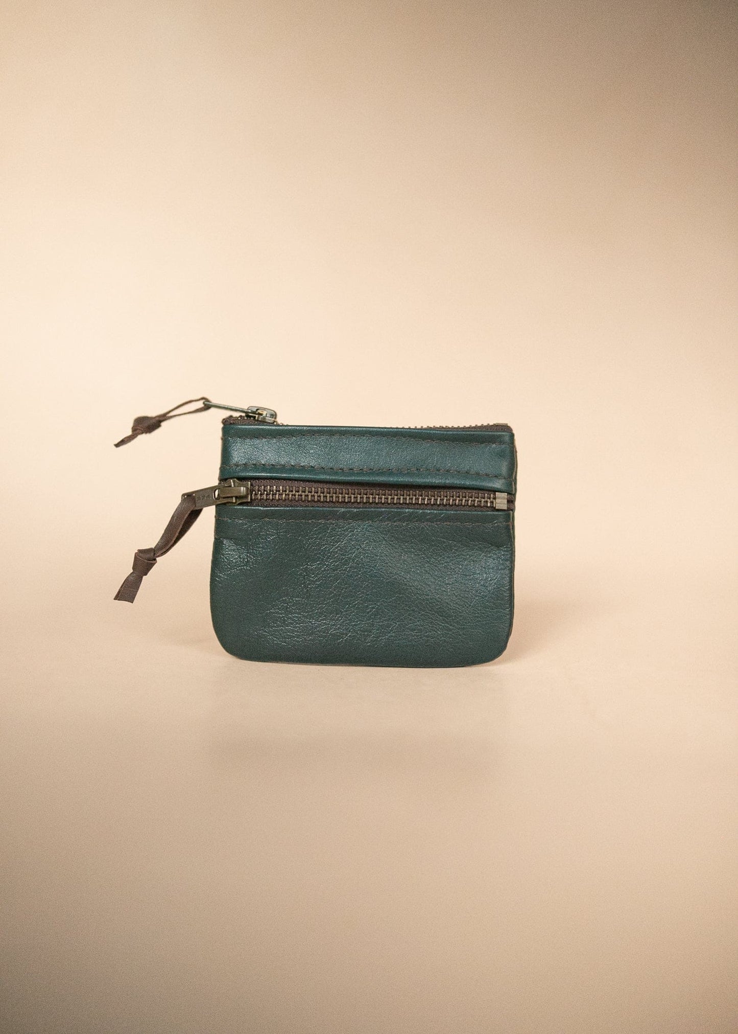 The Real McCaul Coin Purse Juniper Green Mini Paula Zip Pouch - Kangaroo Australian Made Australian Owned Paula Zip Leather Pouch Purse- Made in Australia Cowhide leather
