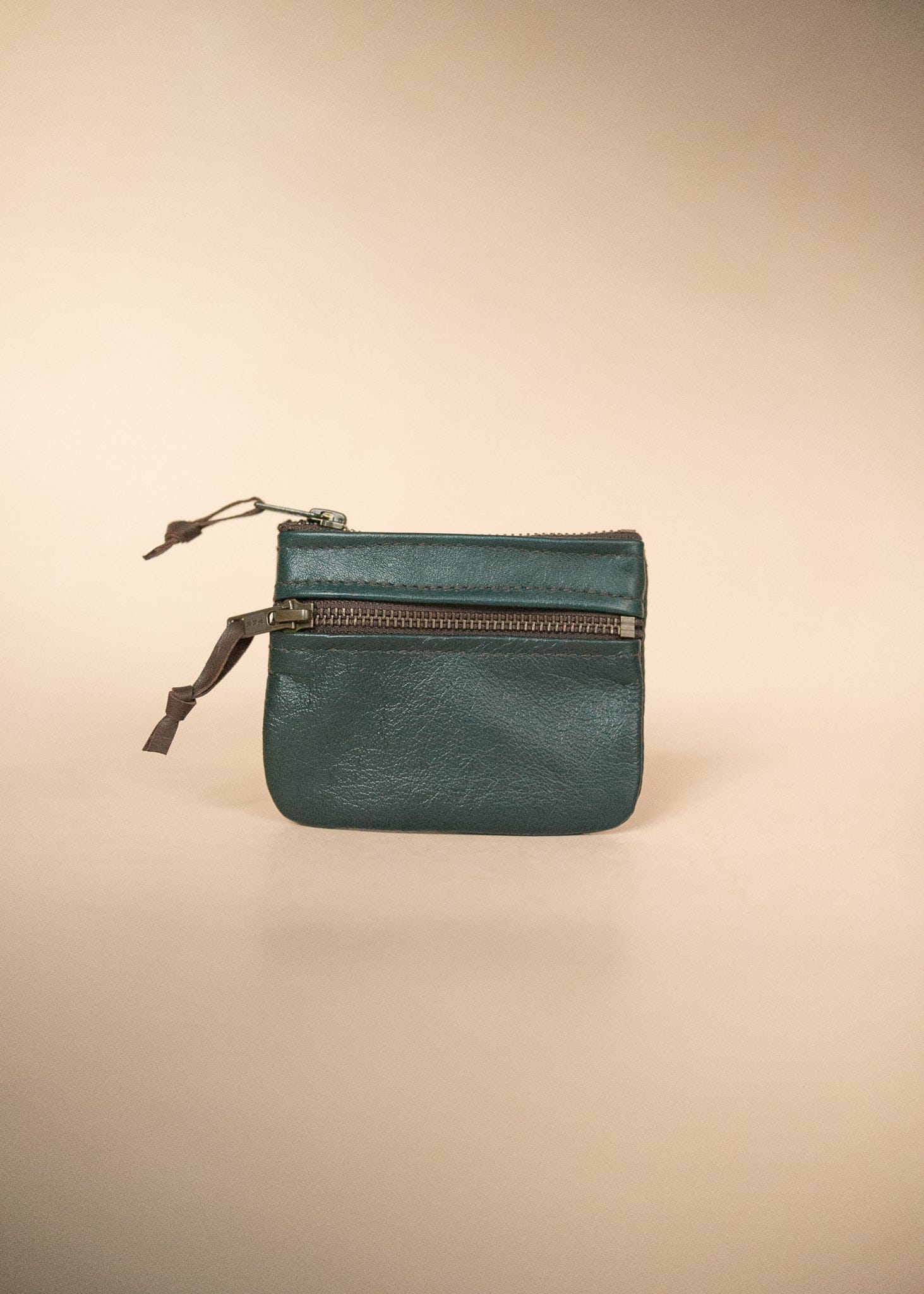 The Real McCaul Coin Purse Juniper Green Mini Paula Zip Pouch - Kangaroo Australian Made Australian Owned Paula Zip Leather Pouch Purse- Made in Australia Cowhide leather