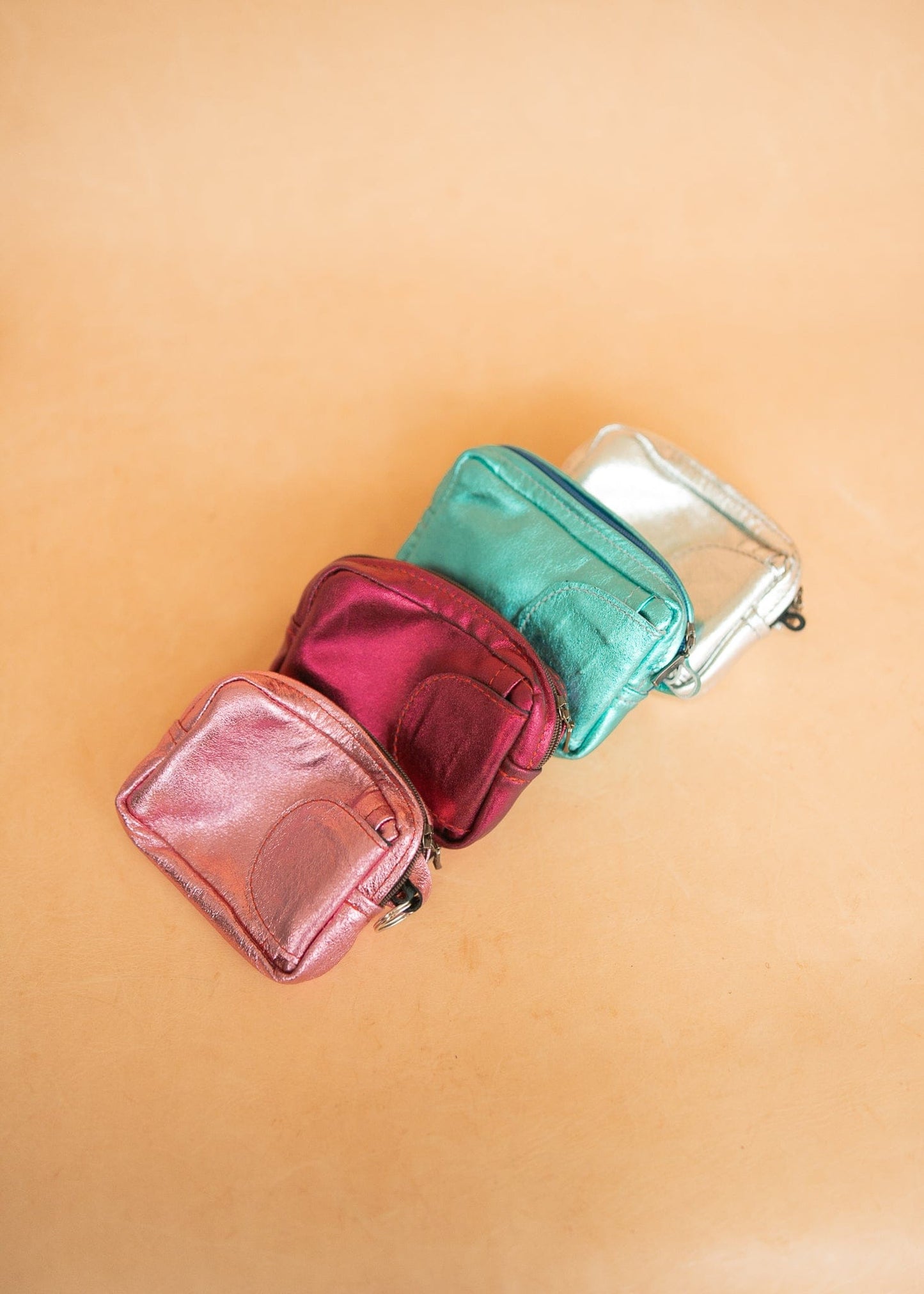 The Real McCaul Coin Purse Key Case Card Holder Wallet - Kangaroo - Metallic Australian Made Australian Owned Tri-Pocket Leather Pouch 