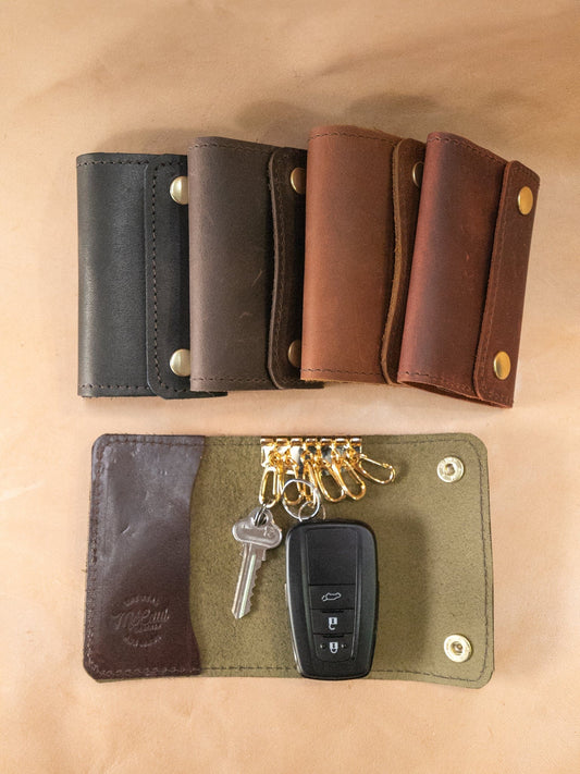 The Real McCaul Coin Purse Key Case Wallet Australian Made Australian Owned Tri-Pocket Leather Pouch 