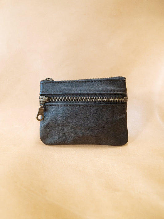 The Real McCaul Coin Purse Large / Black / Antique Paula Zip Pouch - Cowhide Australian Made Australian Owned Paula Zip Leather Pouch Purse- Made in Australia Cowhide leather