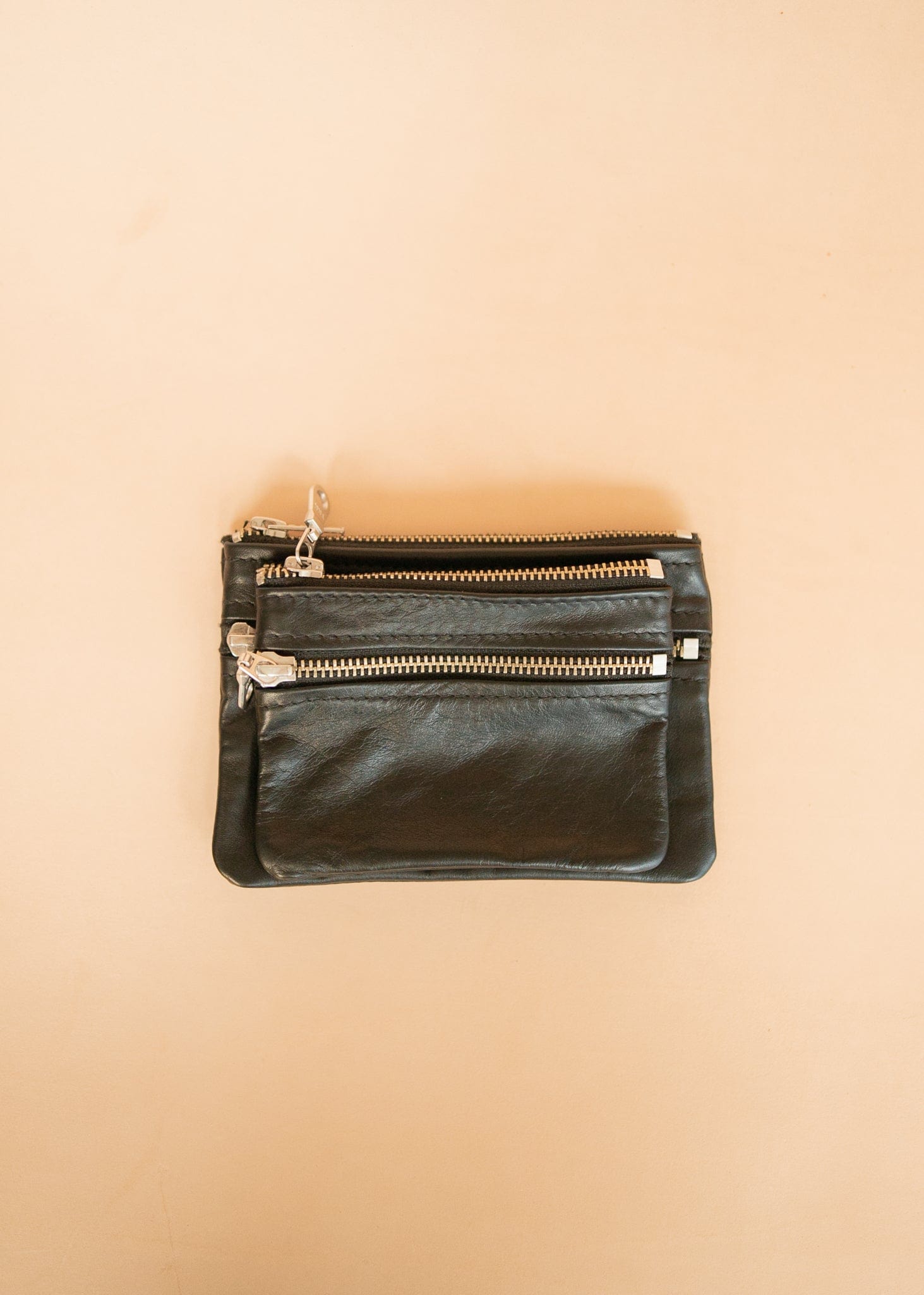 The Real McCaul Coin Purse Large / Black / Silver Paula Zip Pouch - Kangaroo Australian Made Australian Owned Paula Zip Leather Pouch Purse- Made in Australia Kangaroo leather