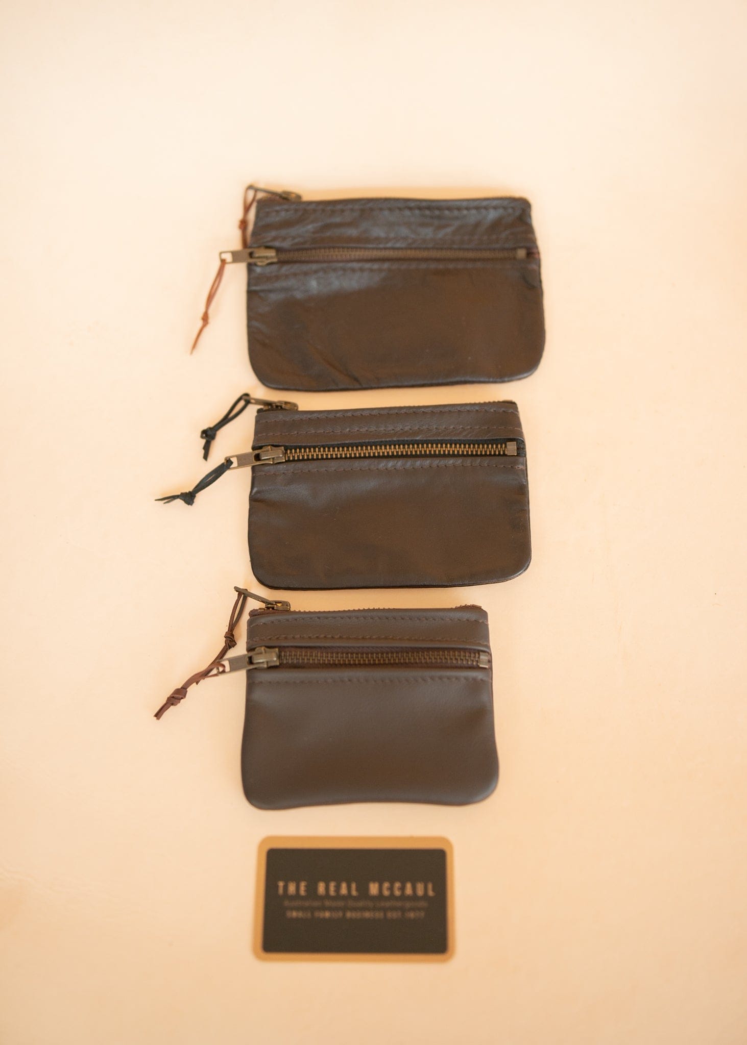 The Real McCaul Coin Purse Mini Paula Zip Pouch - Cowhide Australian Made Australian Owned Paula Zip Leather Pouch Purse- Made in Australia Cowhide leather