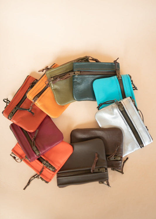 The Real McCaul Coin Purse Mini Paula Zip Pouch - Kangaroo Australian Made Australian Owned Paula Zip Leather Pouch Purse- Made in Australia Cowhide leather