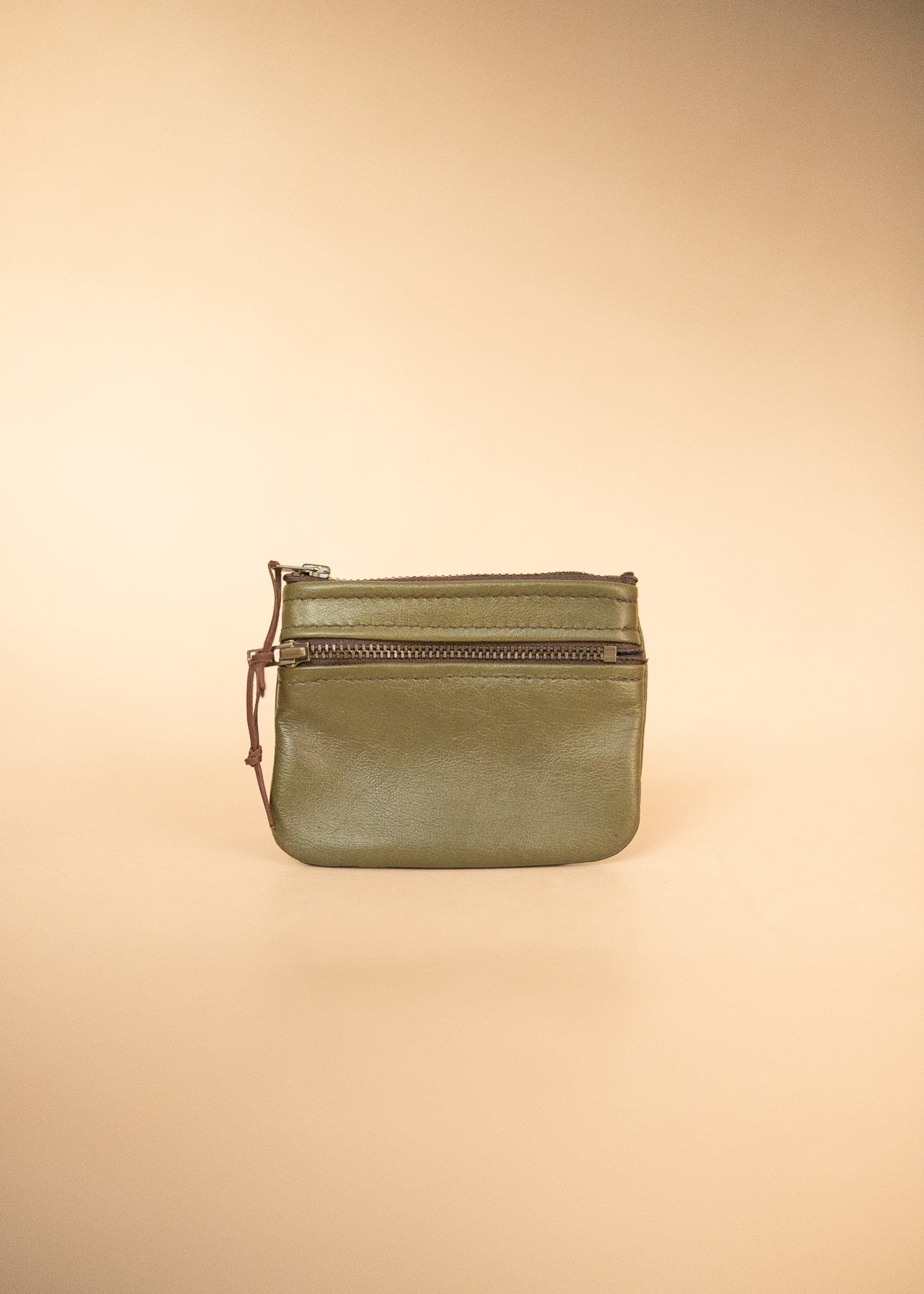 The Real McCaul Coin Purse Olive Green Mini Paula Zip Pouch - Kangaroo Australian Made Australian Owned Paula Zip Leather Pouch Purse- Made in Australia Cowhide leather