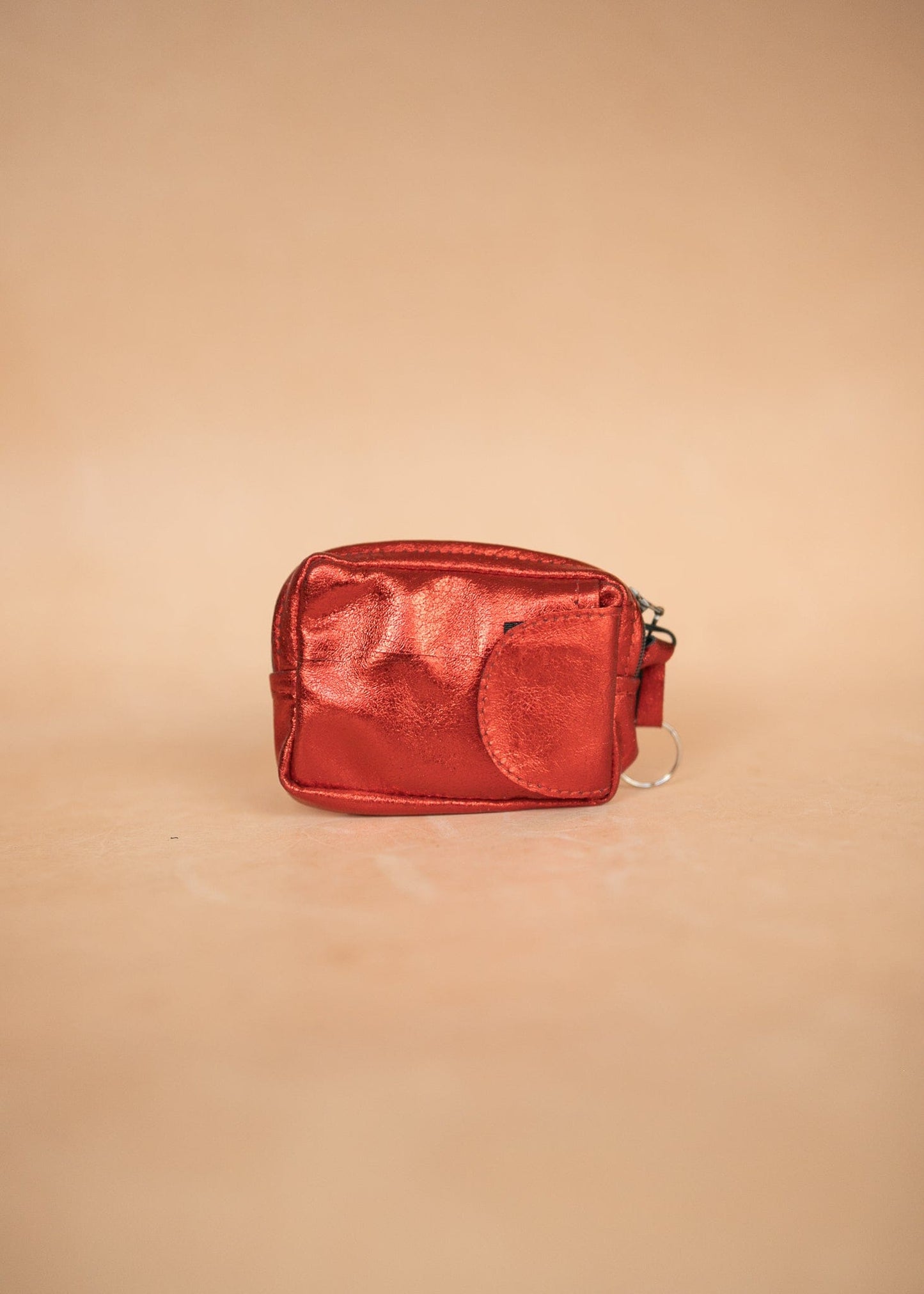 The Real McCaul Coin Purse Red Key Case Card Holder Wallet - Kangaroo - Metallic Australian Made Australian Owned Tri-Pocket Leather Pouch 