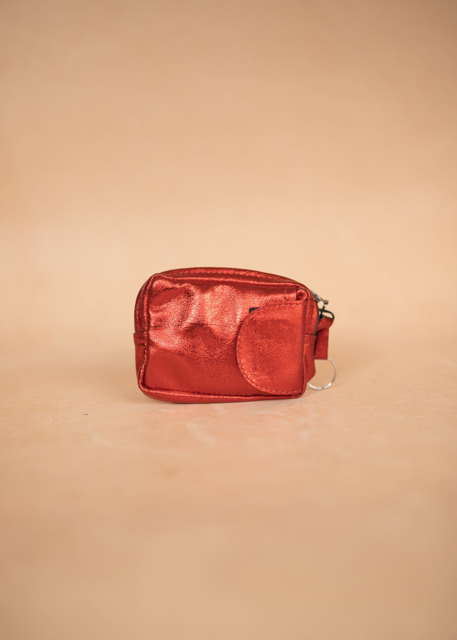 The Real McCaul Coin Purse Red Key Case Card Holder Wallet - Kangaroo - Metallic Australian Made Australian Owned Tri-Pocket Leather Pouch 