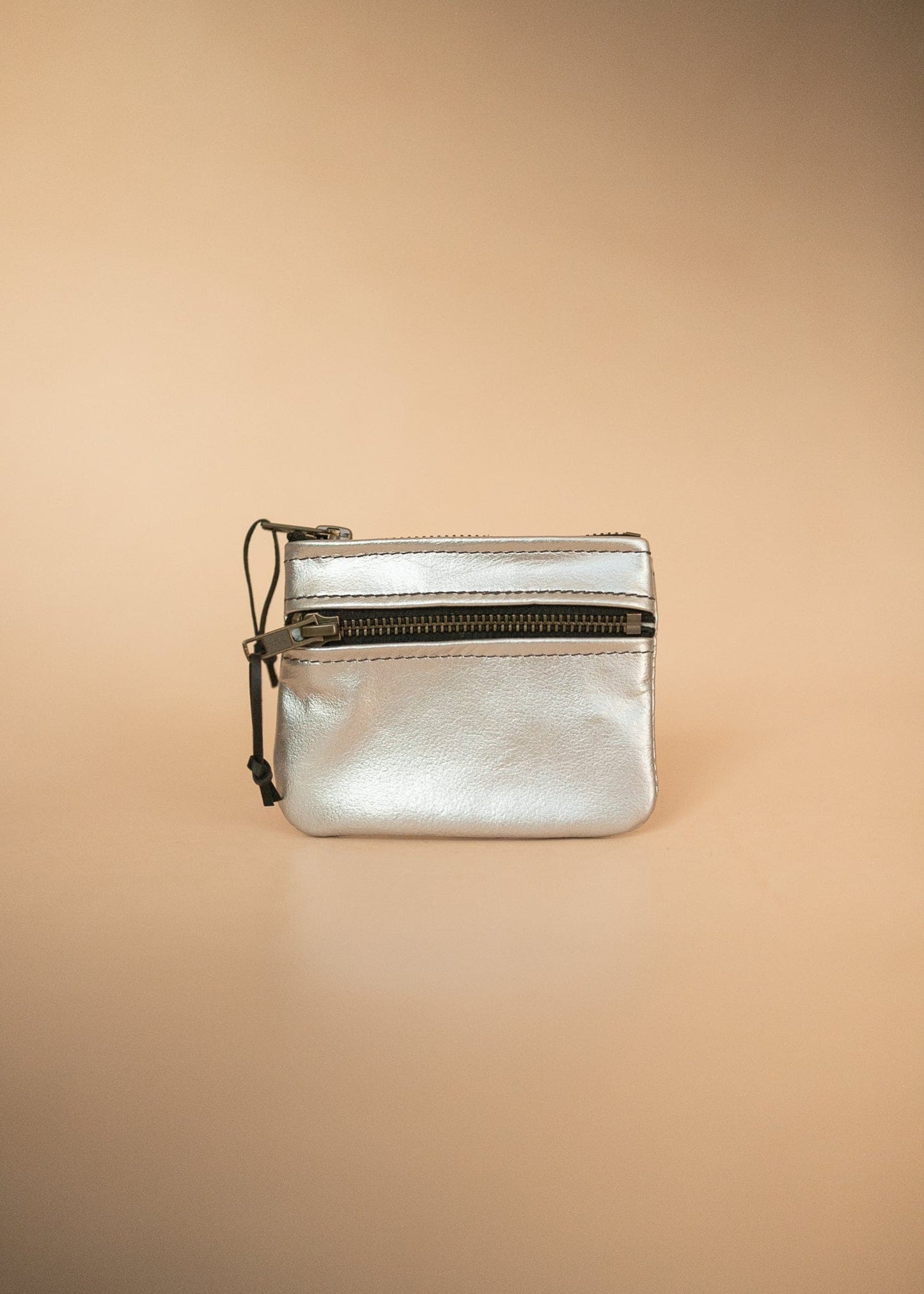The Real McCaul Coin Purse Silver Mini Paula Zip Pouch - Kangaroo Australian Made Australian Owned Paula Zip Leather Pouch Purse- Made in Australia Cowhide leather