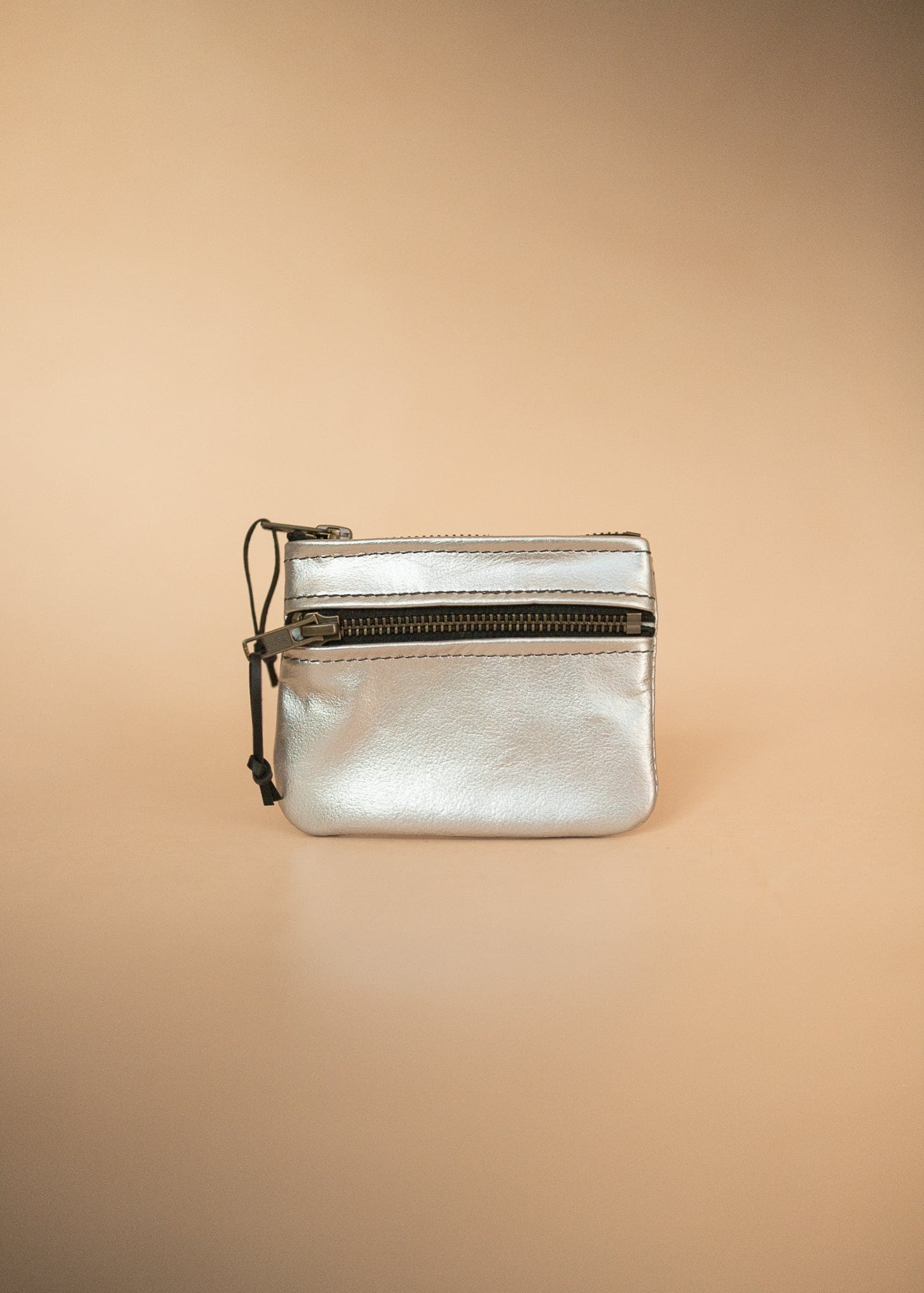 The Real McCaul Coin Purse Silver Mini Paula Zip Pouch - Kangaroo Australian Made Australian Owned Paula Zip Leather Pouch Purse- Made in Australia Cowhide leather