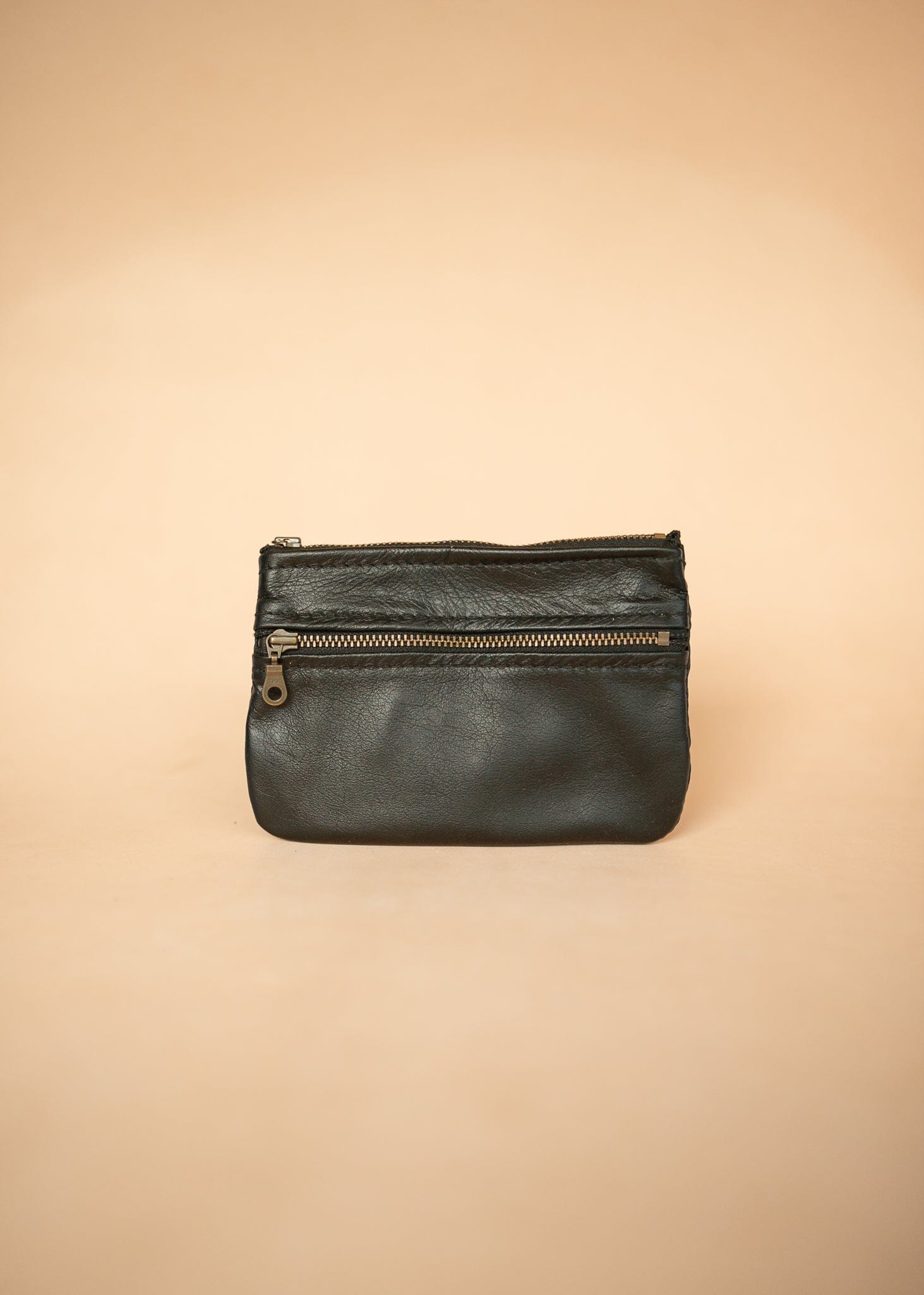 The Real McCaul Coin Purse Small / Black / Antique Paula Zip Pouch - Kangaroo Australian Made Australian Owned Paula Zip Leather Pouch Purse- Made in Australia Kangaroo leather