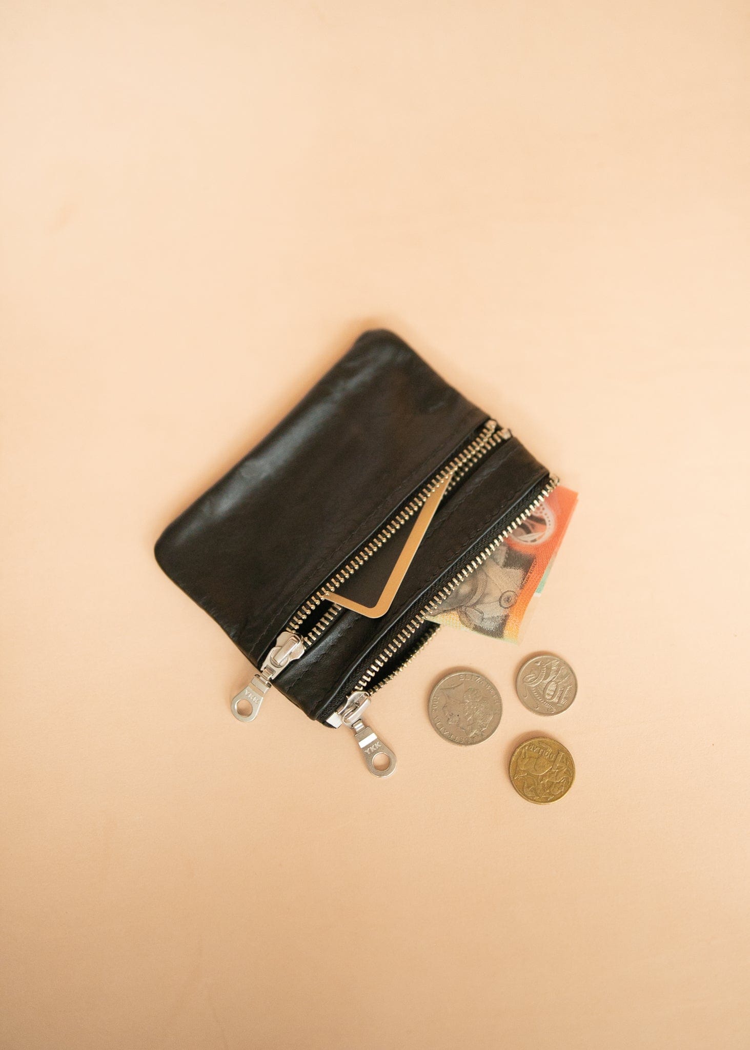 The Real McCaul Coin Purse Small / Black / Silver Paula Zip Pouch - Kangaroo Australian Made Australian Owned Paula Zip Leather Pouch Purse- Made in Australia Kangaroo leather