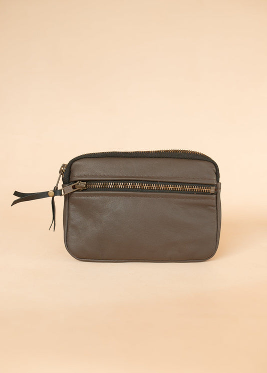 The Real McCaul Coin Purse Small / Dark Brown / Antique Brass Parker Pouch - Cowhide Australian Made Australian Owned Tri-Pocket Leather Pouch 