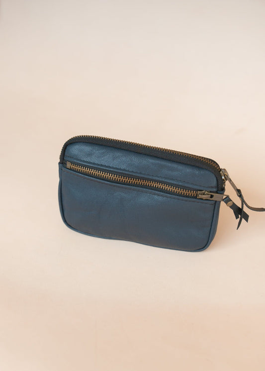 The Real McCaul Coin Purse Small / Navy / Antique Brass Parker Pouch - Cowhide Australian Made Australian Owned Tri-Pocket Leather Pouch 