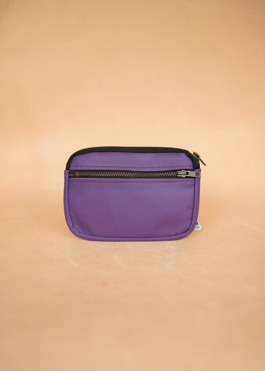 The Real McCaul Coin Purse Small / Purple / Silver Parker Pouch - Kangaroo Australian Made Australian Owned Tri-Pocket Leather Pouch 