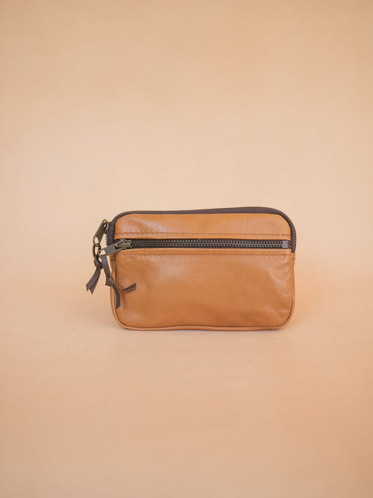 The Real McCaul Coin Purse Small / Tan / Antique Brass Parker Pouch - Kangaroo Australian Made Australian Owned Tri-Pocket Leather Pouch 