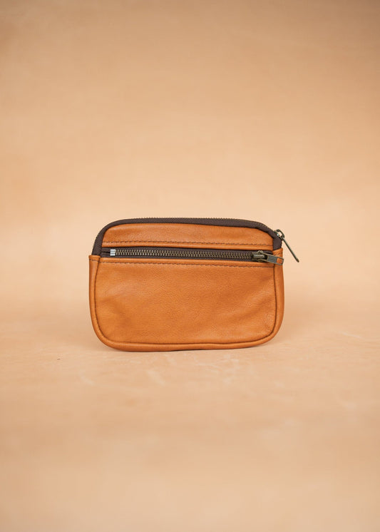 The Real McCaul Coin Purse Small / Tan / Silver Parker Pouch - Cowhide Australian Made Australian Owned Tri-Pocket Leather Pouch 