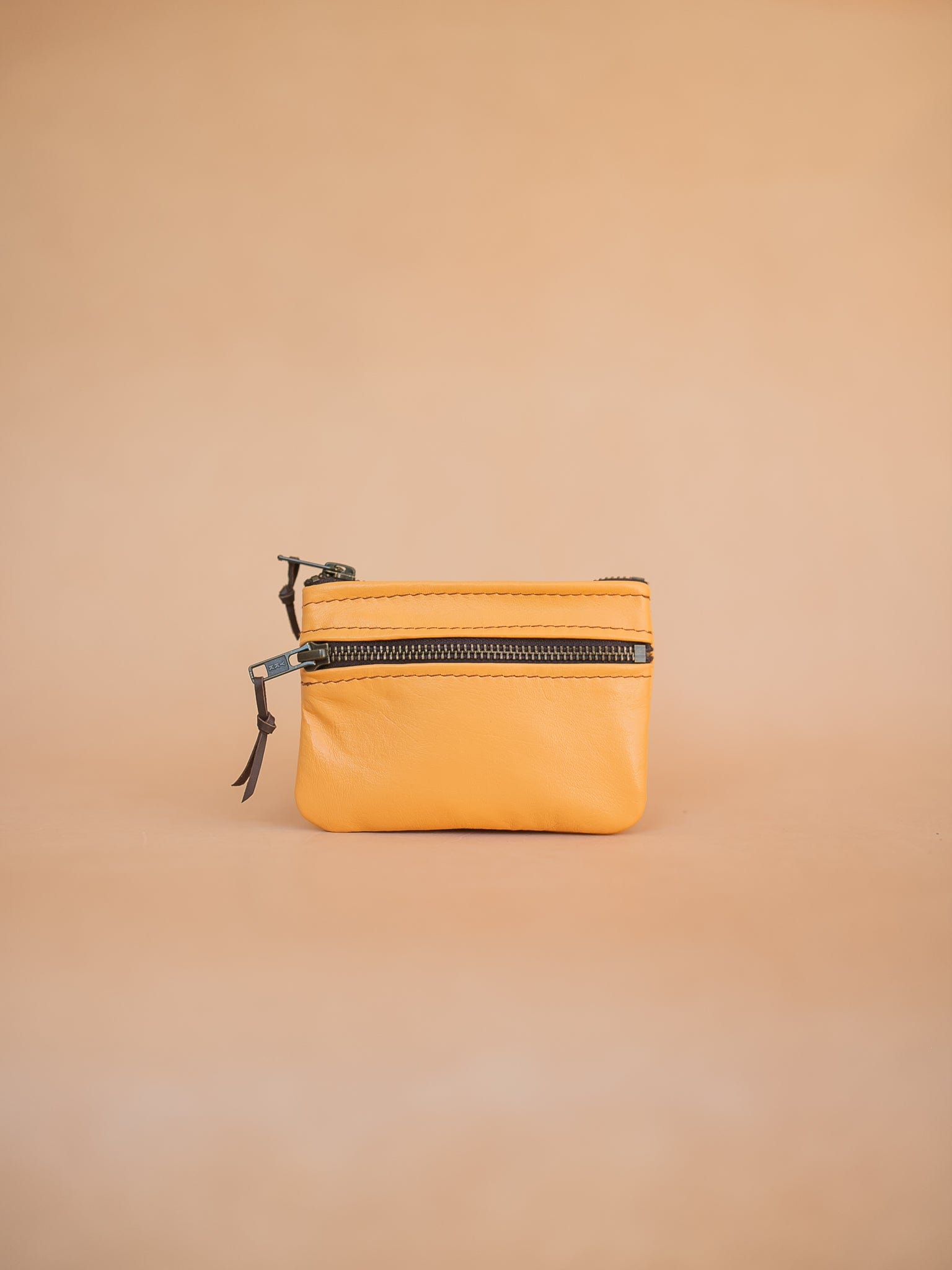 The Real McCaul Coin Purse Small / Yellow / Antique Paula Zip Pouch - Kangaroo Australian Made Australian Owned Paula Zip Leather Pouch Purse- Made in Australia Kangaroo leather