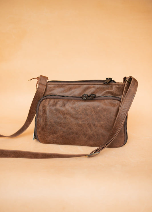 The Real McCaul Handbags Annette HandBag - Large - Cowhide - Premium Marble Brown Australian Made Australian Owned Made in Australia Handbag- Large Annette Bag Genuine Leather