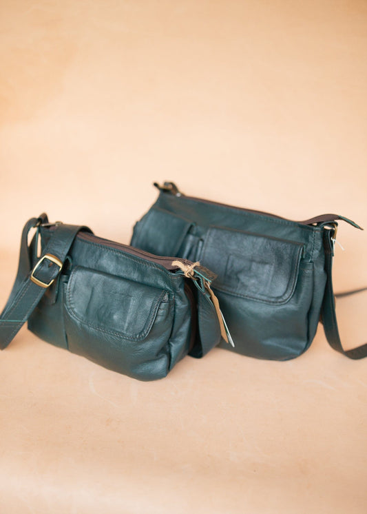The Real McCaul Handbags Annette HandBag - Small - Kangaroo - Juniper Green Australian Made Australian Owned Made in Australia Handbag- Small Annette HandBag Crossbody Bag Genuine Kangaroo Leather