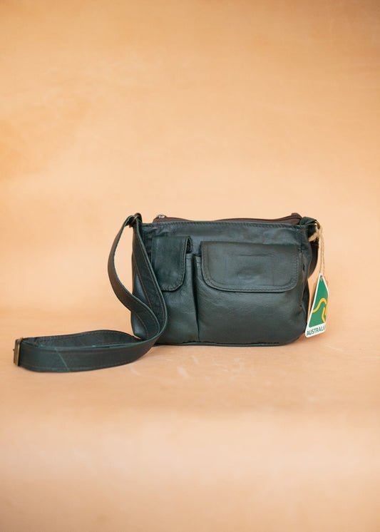 The Real McCaul Handbags Annette HandBag - Small - Kangaroo - Juniper Green Australian Made Australian Owned Made in Australia Handbag- Small Annette HandBag Crossbody Bag Genuine Kangaroo Leather