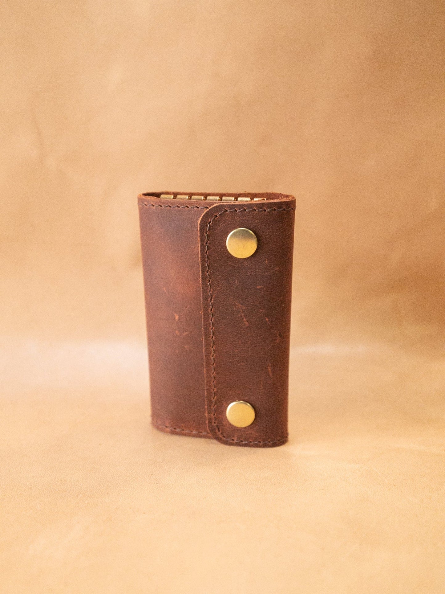 The Real McCaul Keyring Burnt Umber Key Case Wallet Australian Made Australian Owned Tri-Pocket Leather Pouch 
