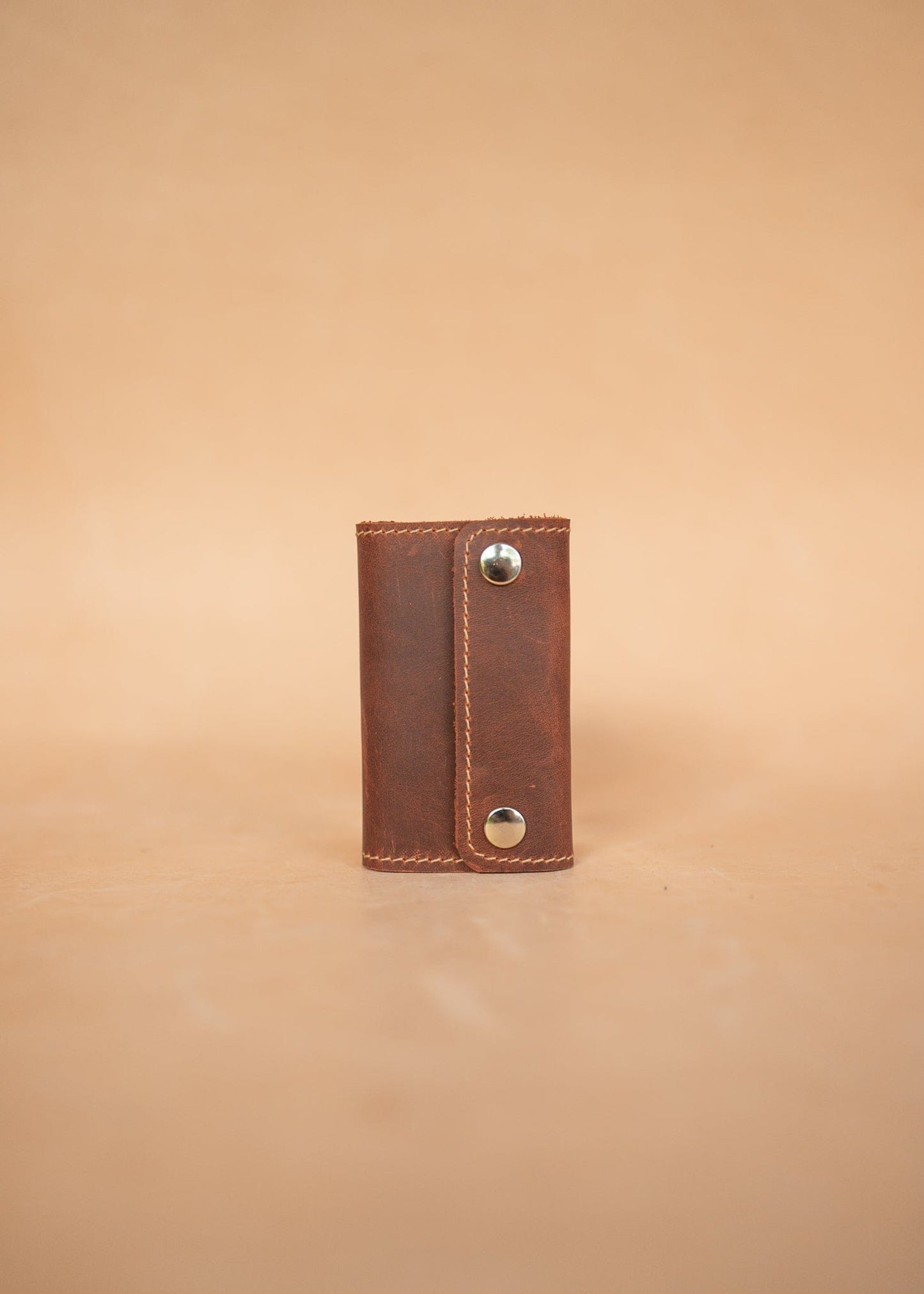 The Real McCaul Keyring Burnt Umber Traditional Key Case Wallet Australian Made Australian Owned Tri-Pocket Leather Pouch 