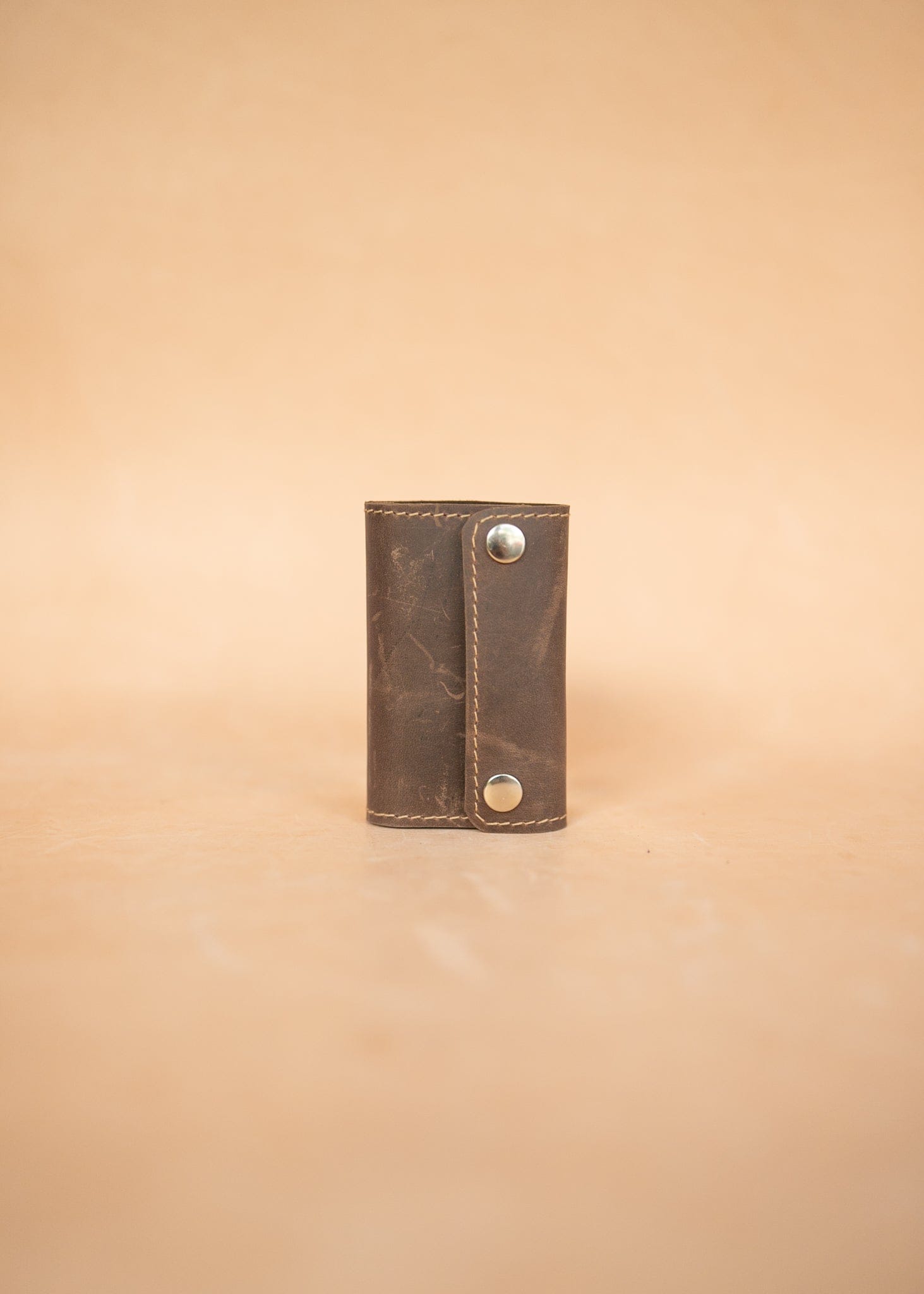 The Real McCaul Keyring Chocolate Brown Traditional Key Case Wallet Australian Made Australian Owned Tri-Pocket Leather Pouch 