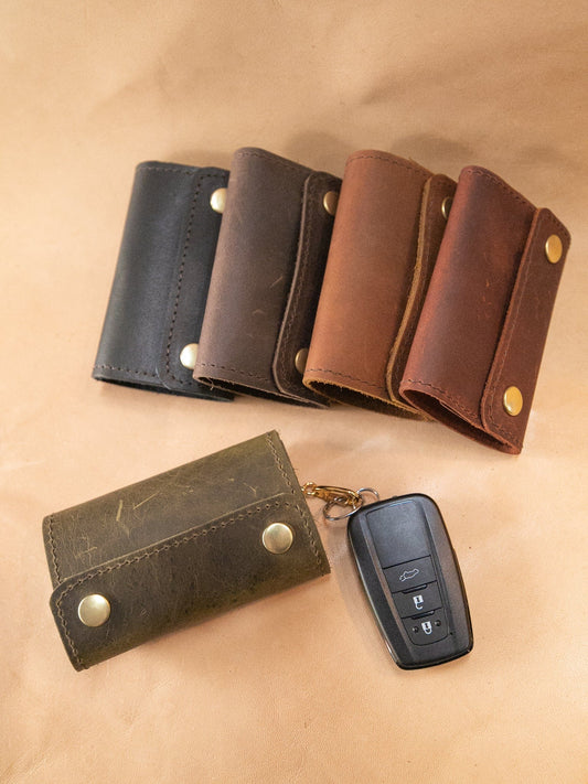 The Real McCaul Keyring Key Case Wallet Australian Made Australian Owned Tri-Pocket Leather Pouch 