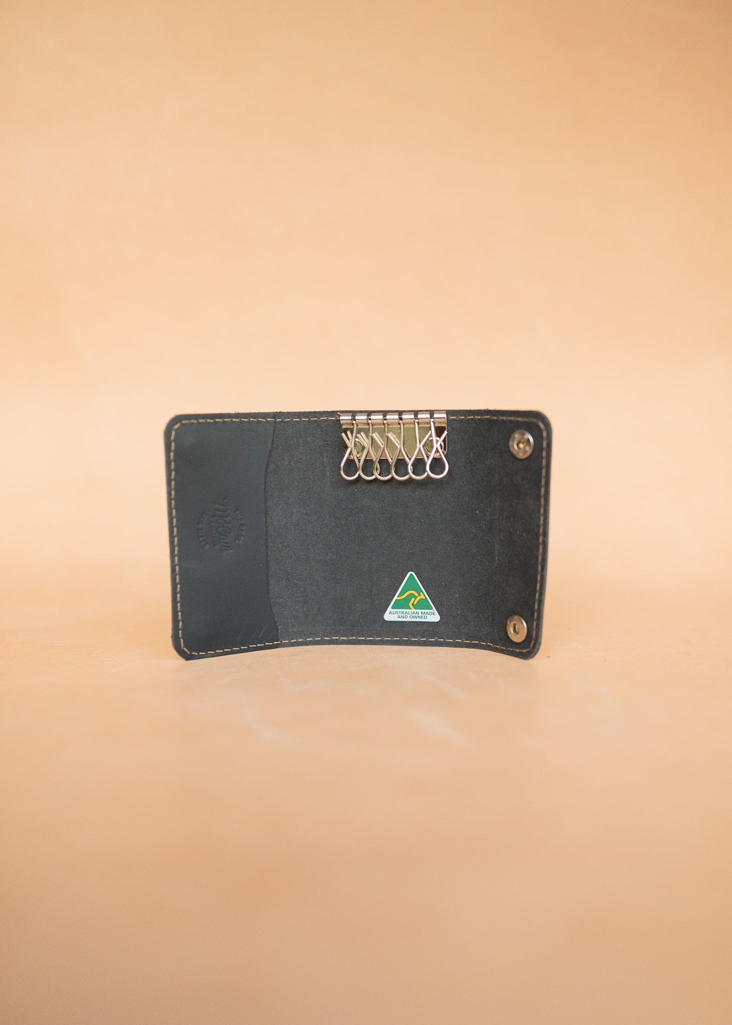 The Real McCaul Keyring Traditional Key Case Wallet Australian Made Australian Owned Tri-Pocket Leather Pouch 