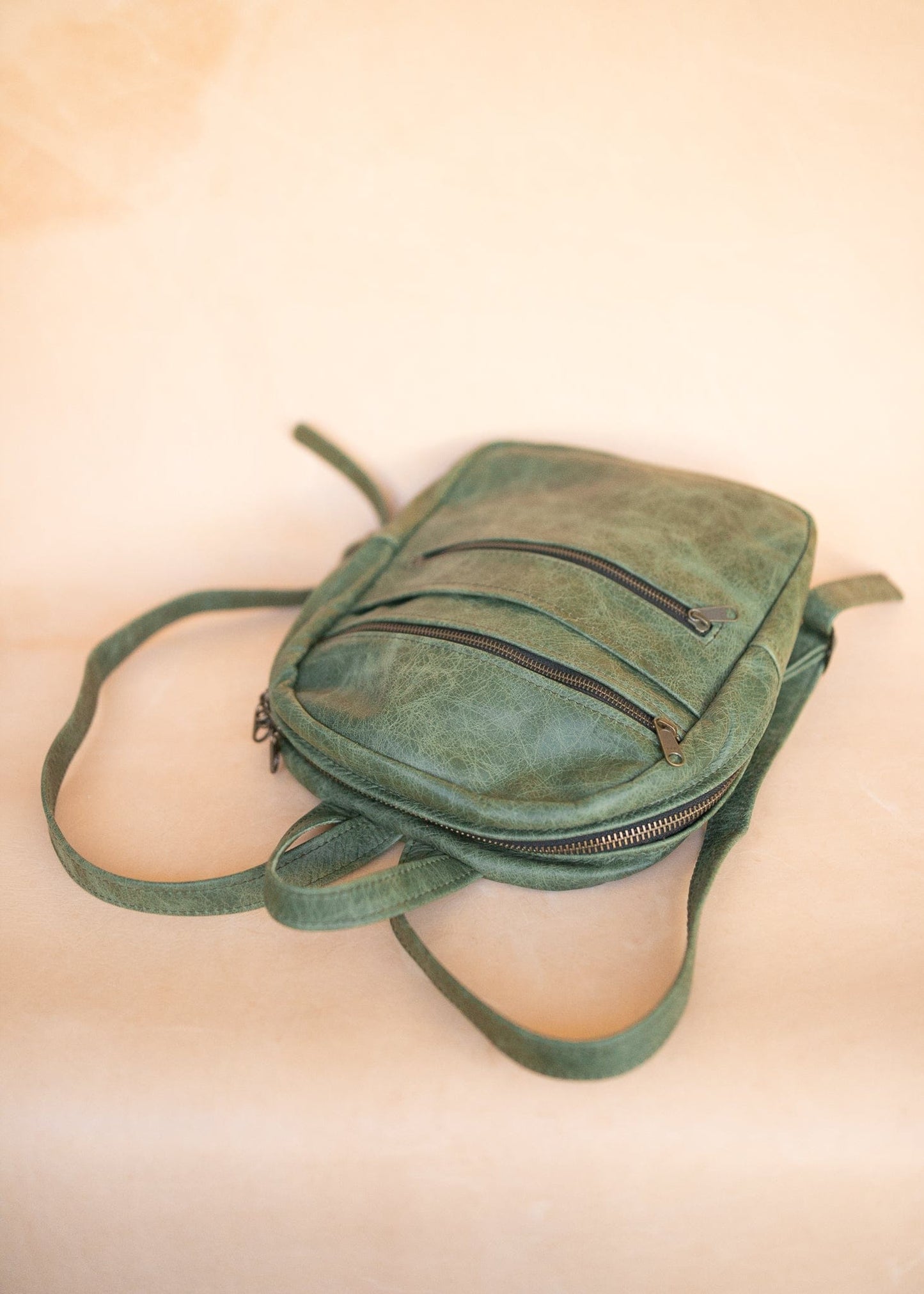 The Real McCaul Leathergoods Back Packs The Annie Backpack - Large - Cowhide - Green Marble Australian Made Australian Owned Leather Backpacks Made in Australia