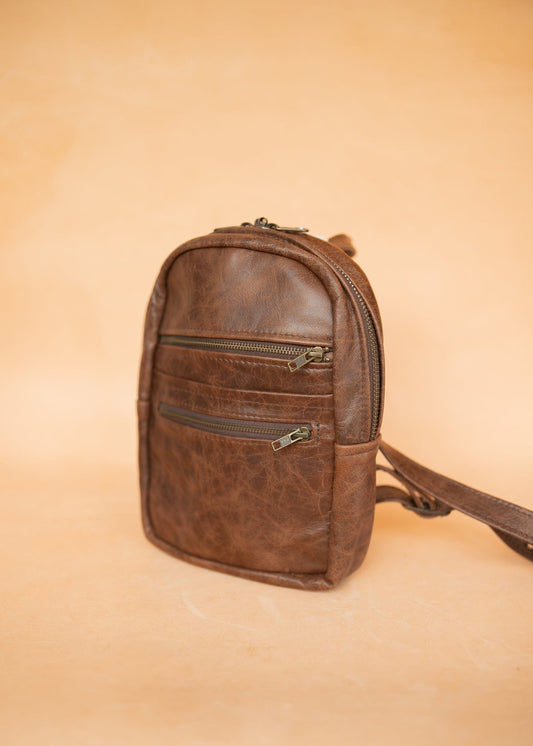 The Real McCaul Leathergoods Back Packs The Mini Annie Backpack - Cowhide - Premium Marble Brown Australian Made Australian Owned Leather Backpacks Made in Australia