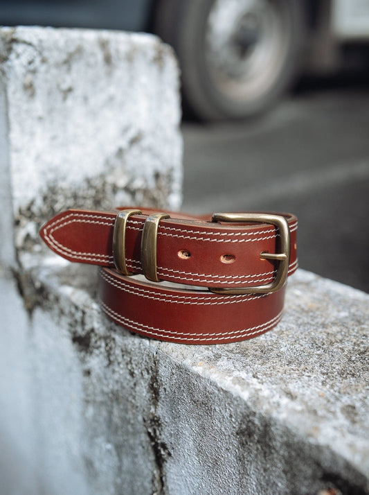 The Real McCaul Leathergoods Belts Antique Brass / 28" (71cm) Serge Belt 38mm - Double Stitch - Cognac Australian Made Australian Owned Australian Made Solid Leather Full Grain Rancher Belt- Black