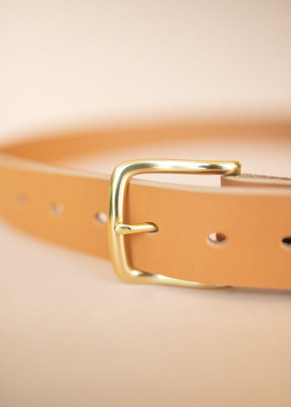 The Real McCaul Leathergoods Belts Gold / 30” (77cm) Plain 38mm Belt - Natural Australian Made Australian Owned Solid Leather Men's Belt - Handmade in Australia - Natural - Brass Buckle
