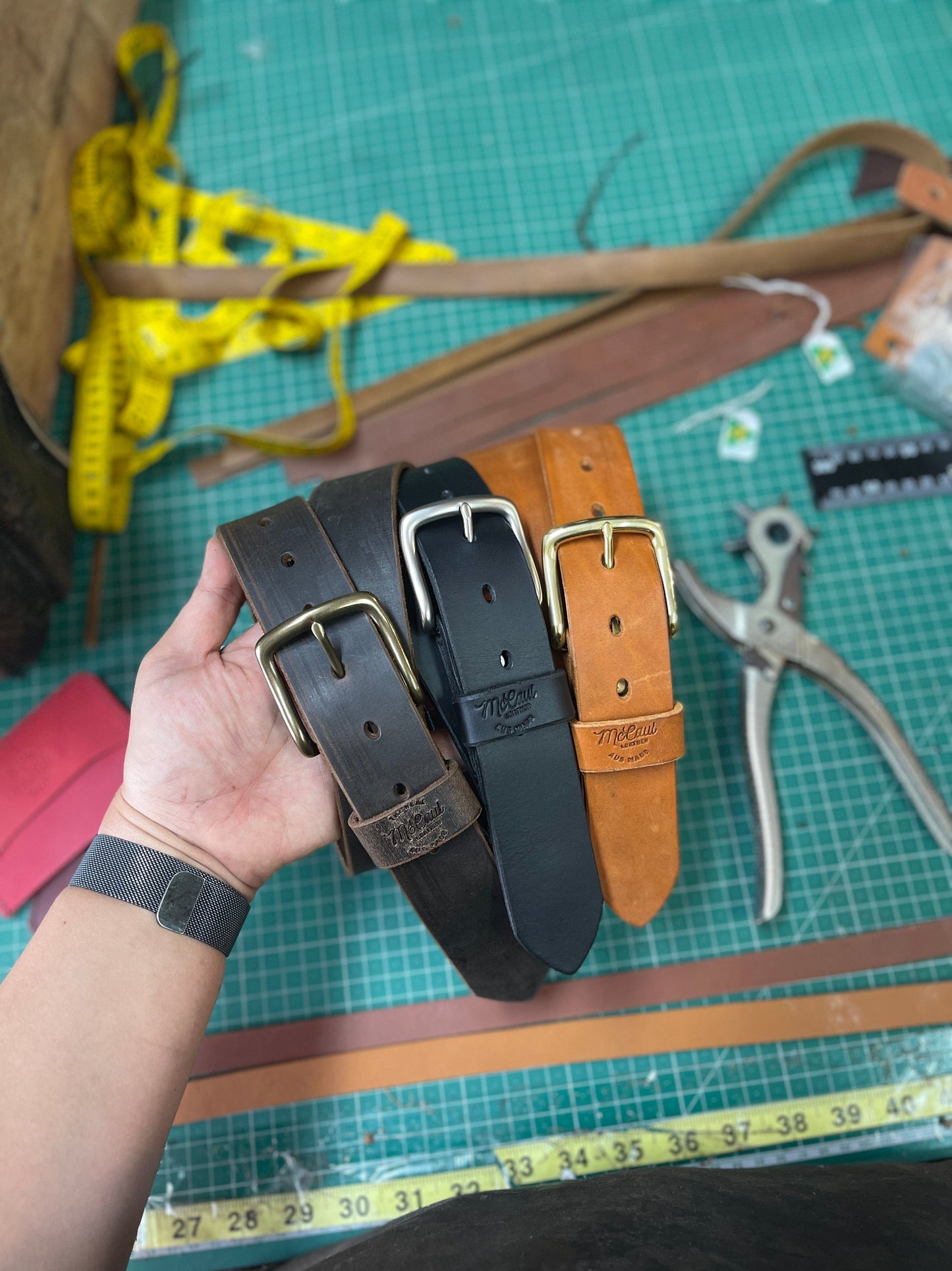 The Real McCaul Leathergoods Belts Legacy Belt 38mm - Black Australian Made Australian Owned Solid Leather Men's Belt - Handmade in Australia - Black - Brass Buckle